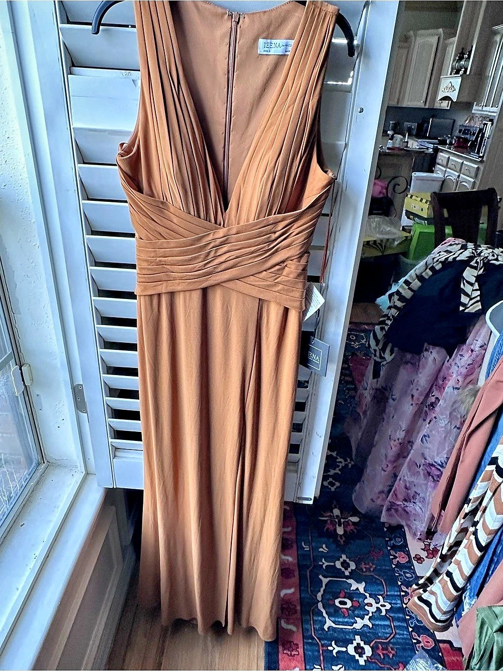 Ieena for Mac Dugall Pleated V-Neck Jersey Gown Brown Size 6 NWT